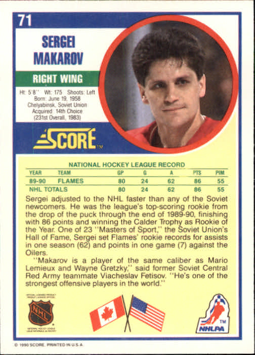 1990-91 Score #71 Sergei Makarov RC back image