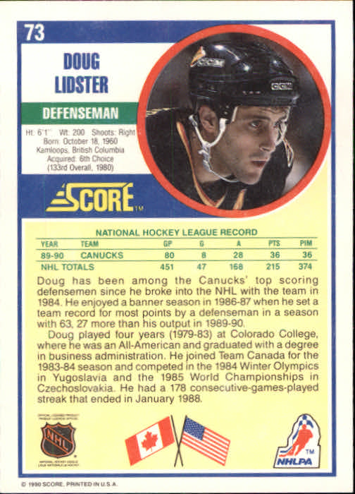 1990-91 Score #73 Doug Lidster back image