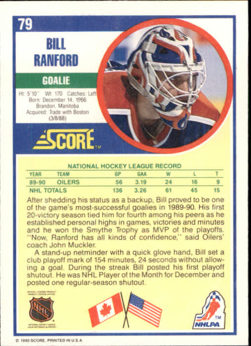 1990-91 Score #79 Bill Ranford back image