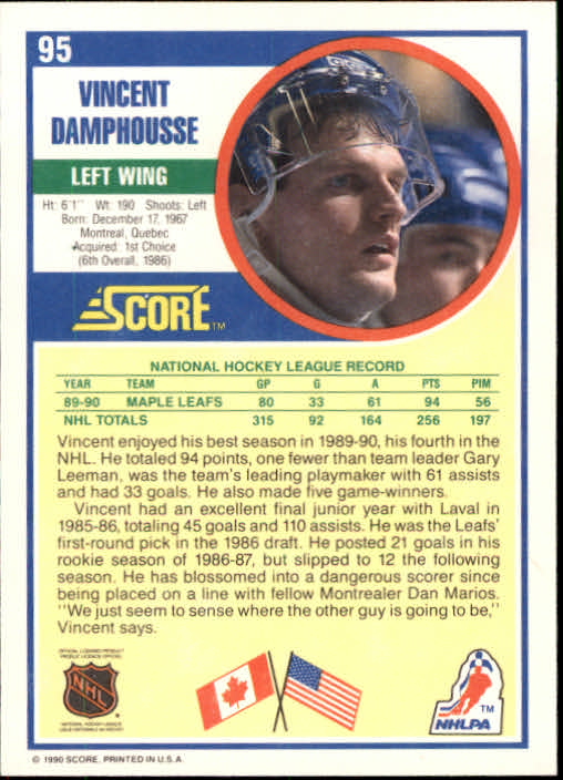 1990-91 Score #95 Vincent Damphousse back image