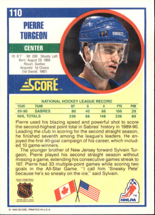 1990-91 Score #110 Pierre Turgeon back image