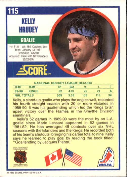 1990-91 Score #115 Kelly Hrudey back image