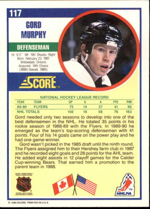 1990-91 Score #117 Gord Murphy RC back image