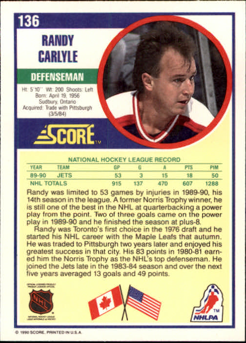 1990/1991 Score "American" Hockey Base Set Cards #1 to #220 Rookies and Veterans - Picture 272 of 440