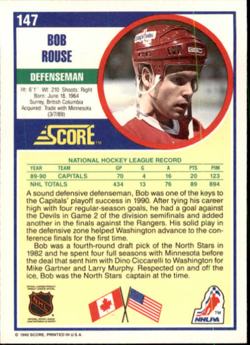 1990-91 Score #147 Bob Rouse back image