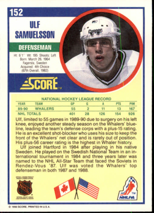 1990-91 Score #152 Ulf Samuelsson back image