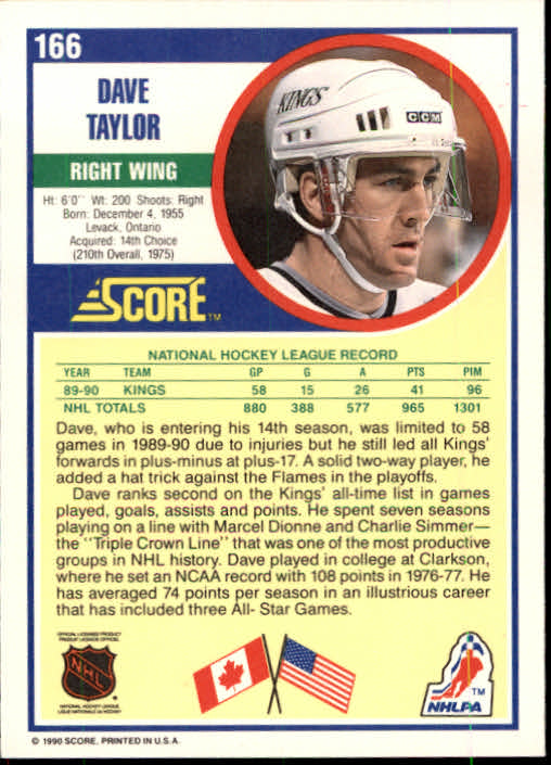 1990-91 Score #166 Dave Taylor back image