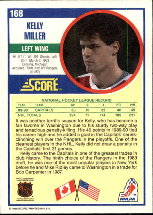 1990-91 Score #168 Kelly Miller back image