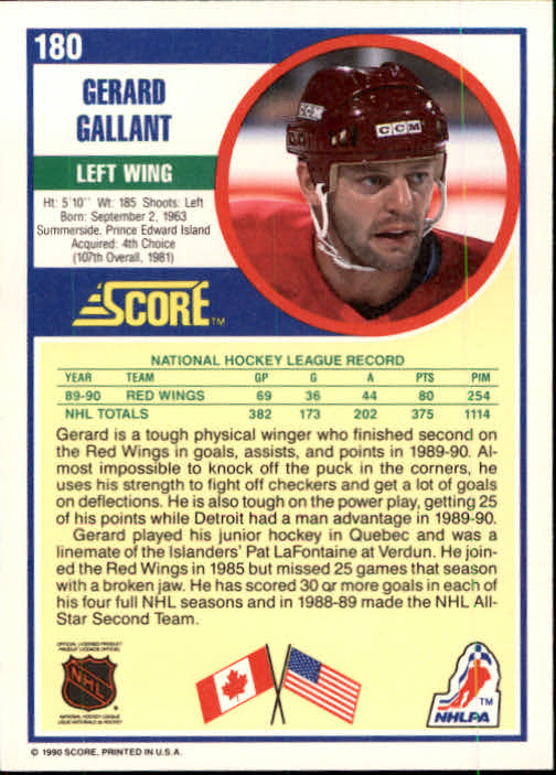 1990-91 Score #180 Gerard Gallant back image