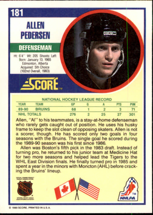 1990-91 Score #181 Allen Pederson back image
