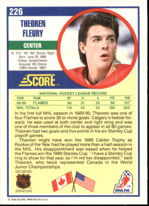 1990-91 Score #226 Theo Fleury back image