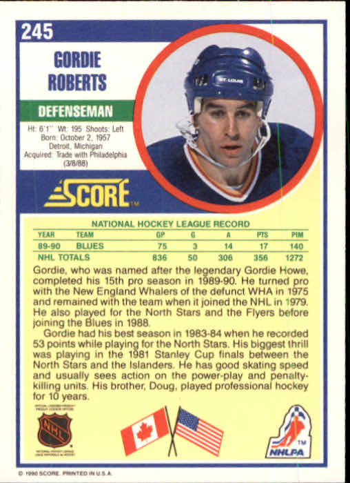 1990-91 Score #245 Gordie Roberts back image