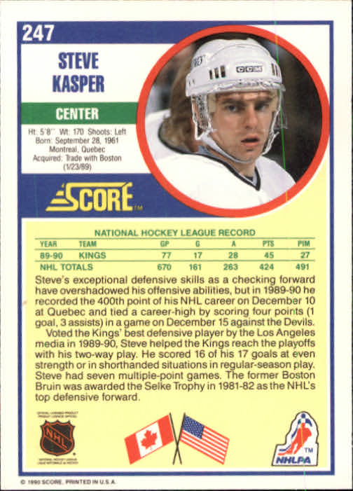 1990-91 Score #247 Steve Kasper back image