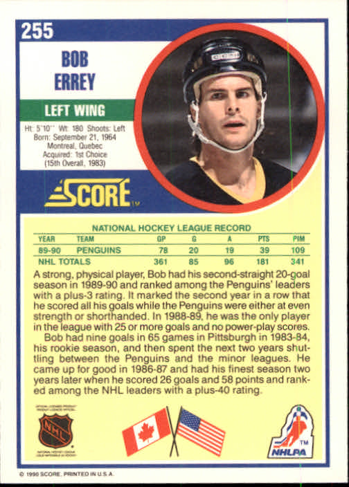 1990-91 Score #255 Bob Errey back image