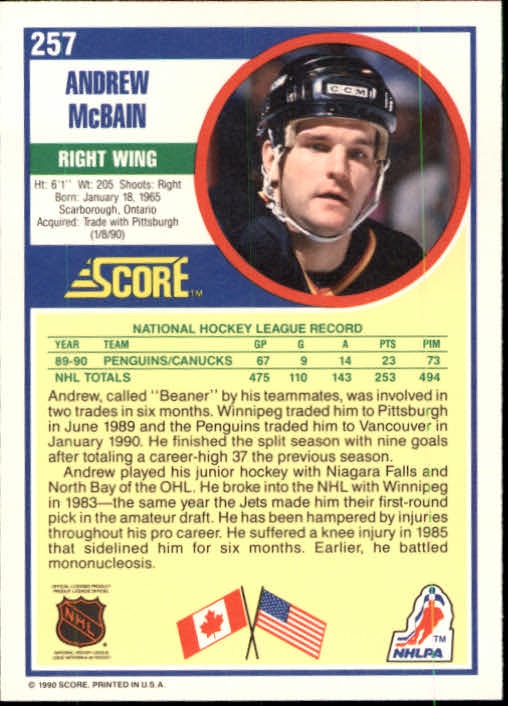 1990-91 Score #257 Andrew McBain back image