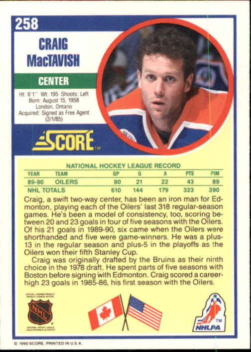 1990-91 Score #258 Craig MacTavish back image