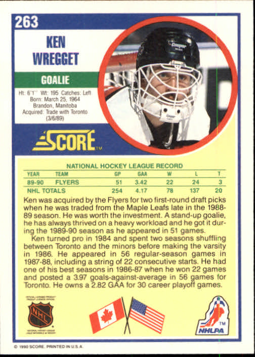 1990-91 Score #263 Ken Wregget back image
