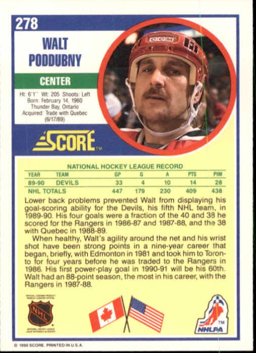 1990-91 Score #278 Walt Poddubny back image
