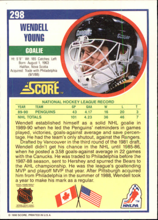 1990-91 Score #298 Wendell Young RC back image