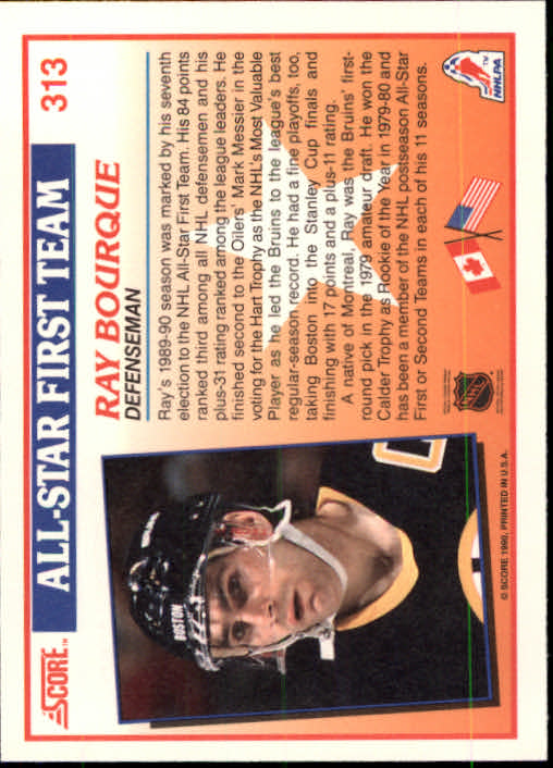 1990-91 Score #313 Ray Bourque AS1 back image