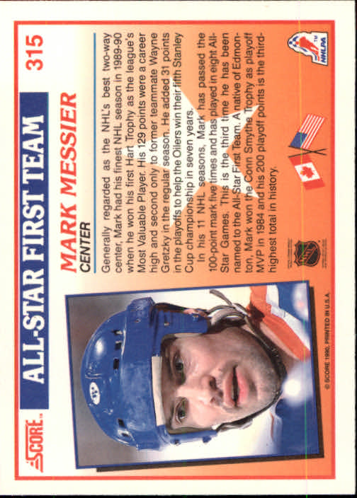 1990-91 Score #315 Mark Messier AS1 back image