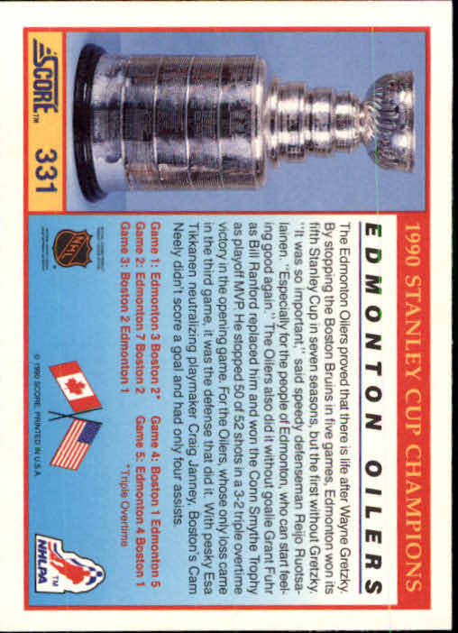 1990-91 Score #331 Edmonton Oilers Champs back image