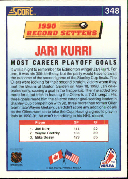 1990-91 Score #348 Jari Kurri LL back image