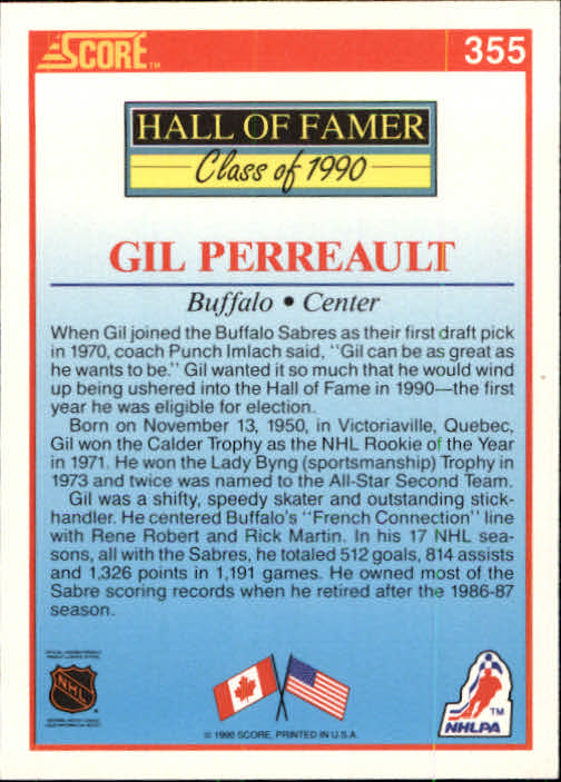 1990-91 Score #355 Gilbert Perreault HOF back image