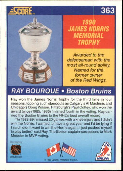 1990-91 Score #363 Ray Bourque Norris back image