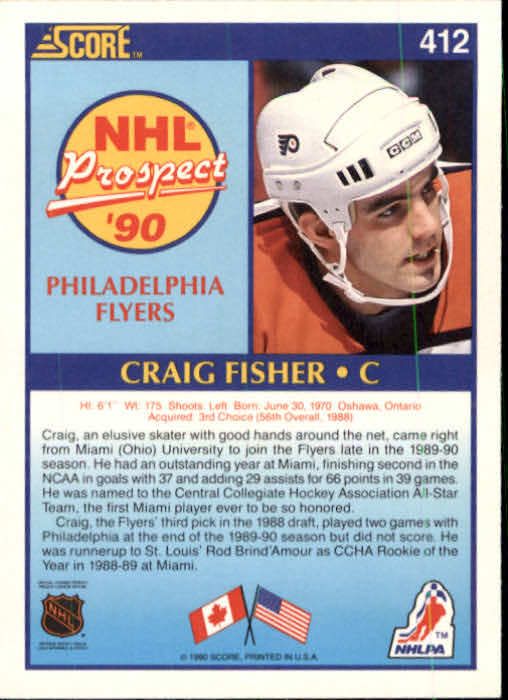 1990-91 Score #412 Craig Fisher RC back image