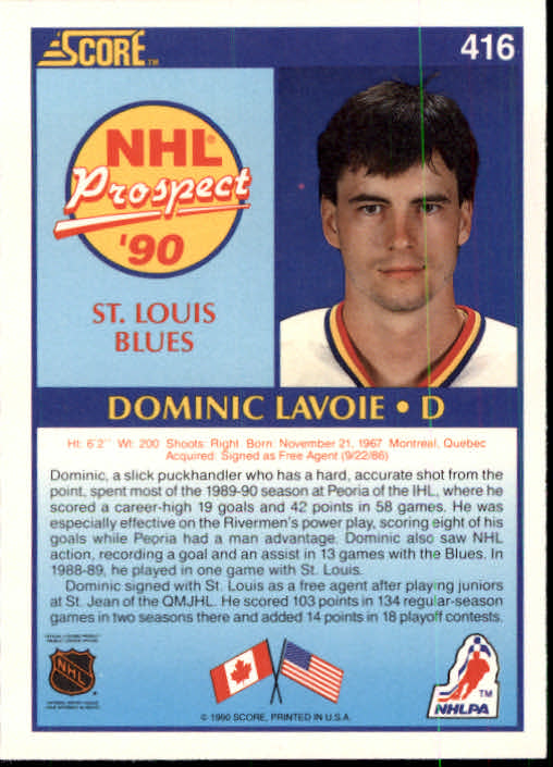 1990-91 Score #416 Dominic Lavoie RC back image