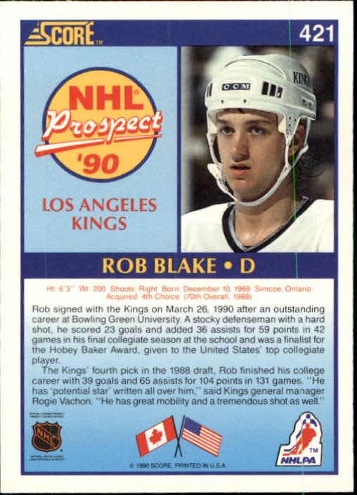 1990-91 Score #421 Rob Blake RC back image