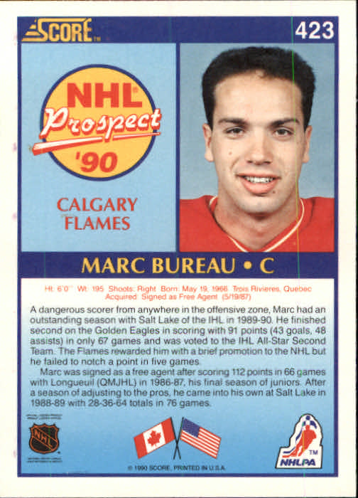 1990-91 Score #423 Marc Bureau RC back image