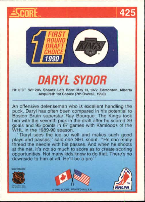 1990-91 Score #425 Darryl Sydor RC back image