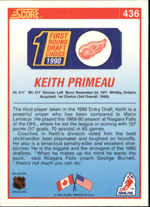 1990-91 Score #436 Keith Primeau RC back image