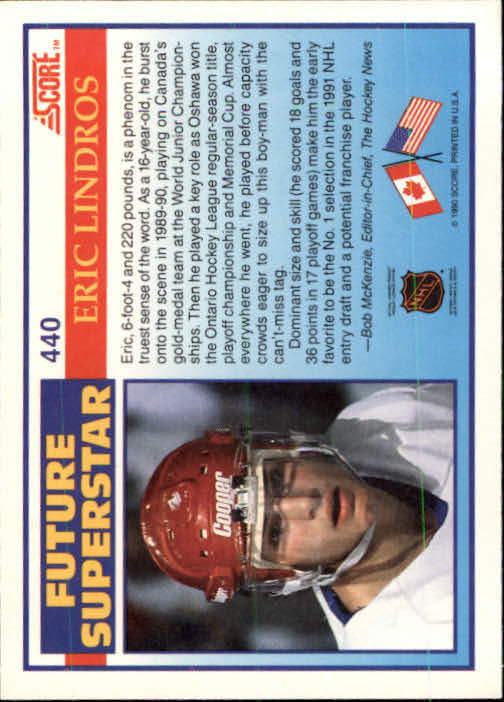 1990-91 Score #440 Eric Lindros RC back image