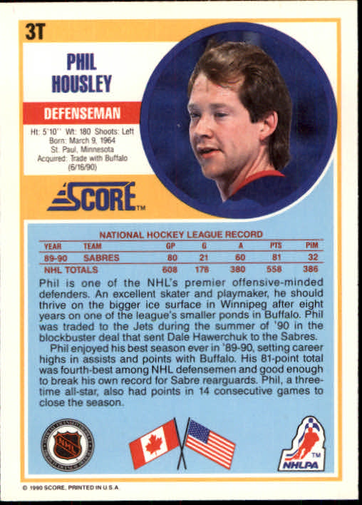 1990-91 Score Rookie Traded #3T Phil Housley back image