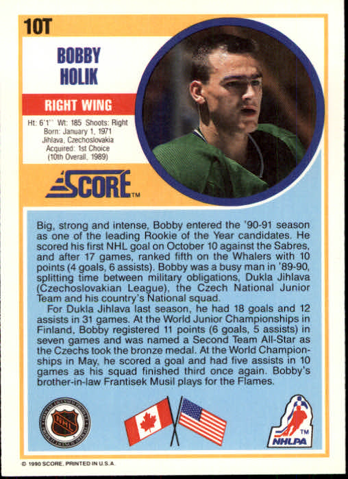 1990-91 Score Rookie Traded #10T Bobby Holik RC back image