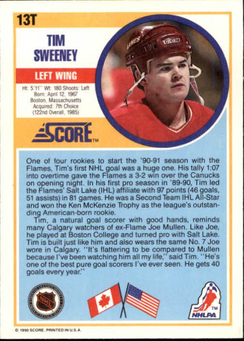 1990-91 Score Rookie Traded #13T Tim Sweeney RC back image