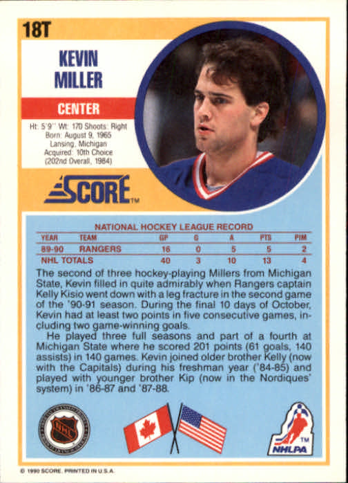 1990-91 Score Rookie Traded #18T Kevin Miller RC back image