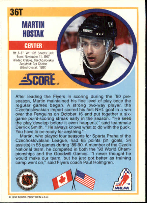1990-91 Score Rookie Traded #36T Martin Hostak RC back image