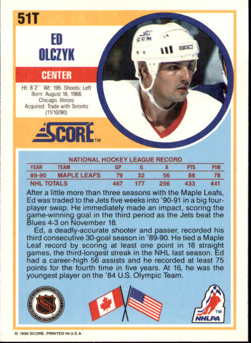1990-91 Score Rookie Traded #51T Ed Olczyk back image