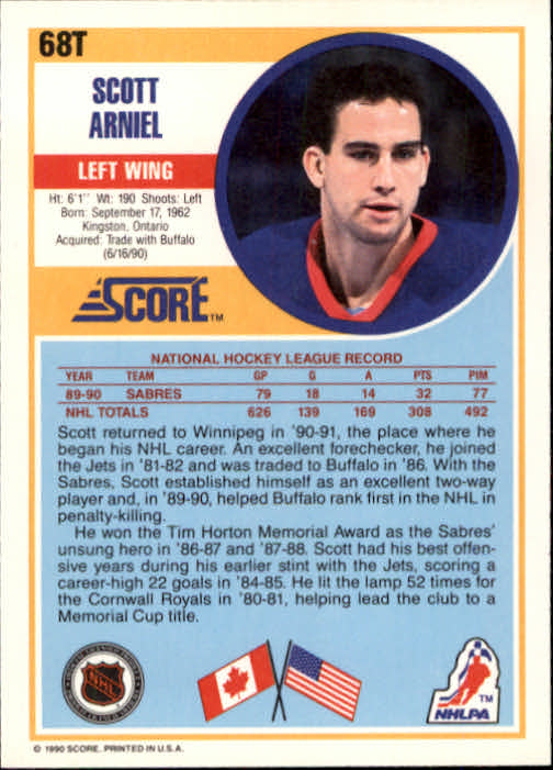 1990-91 Score Rookie Traded #68T Scott Arniel back image