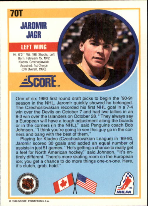 1990-91 Score Rookie Traded #70T Jaromir Jagr back image