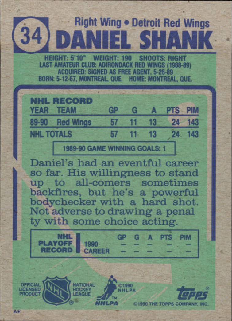 1990-91 Topps #34 Daniel Shank RC back image