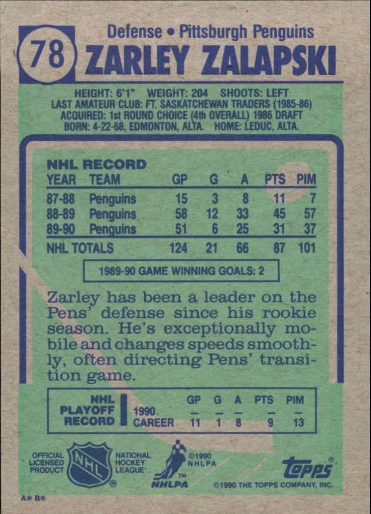 1990-91 Topps #78 Zarley Zalapski back image