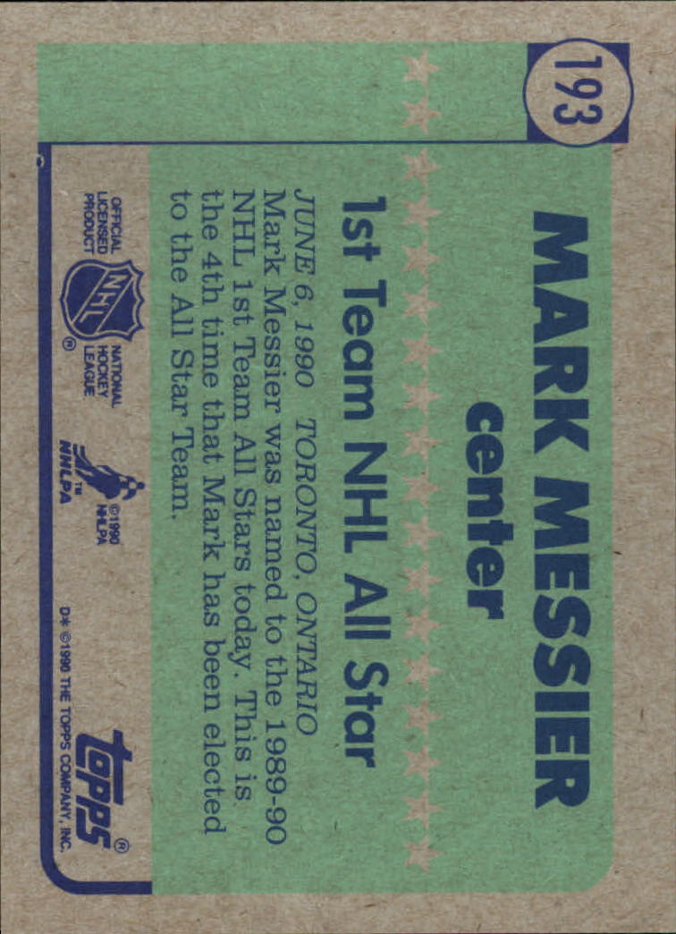 1990-91 Topps #193 Mark Messier AS1 back image