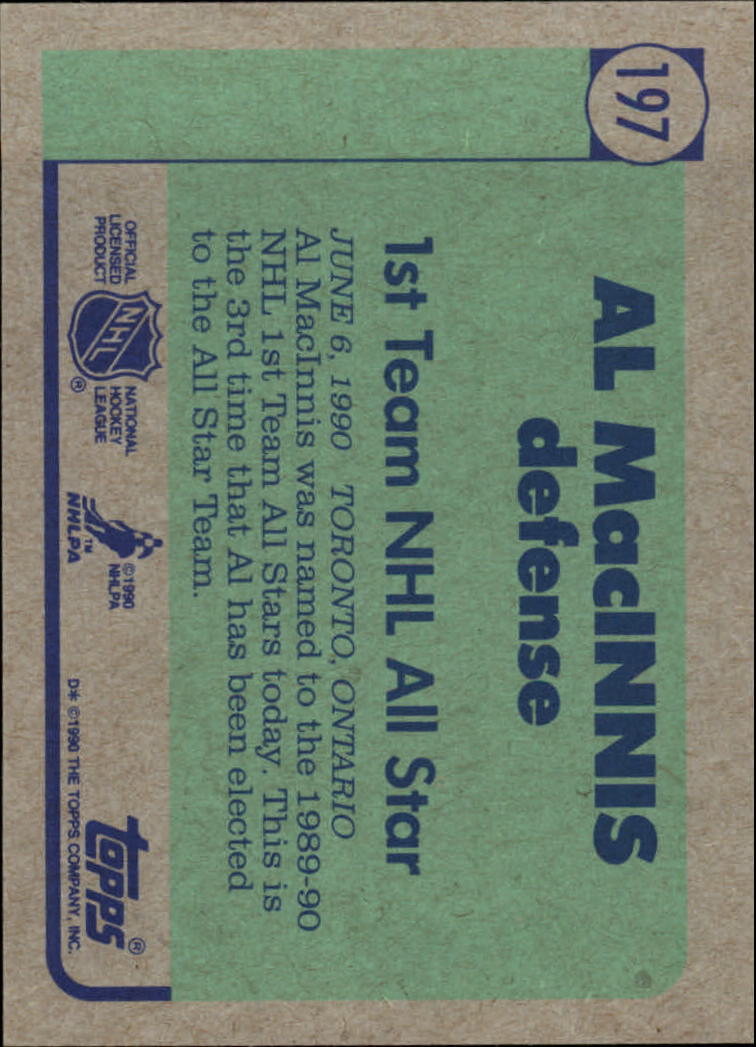 1990-91 Topps #197 Al Macinnis AS1 back image