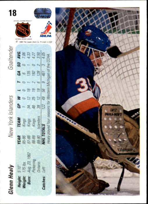 1990-91 Upper Deck #18 Glenn Healy RC back image