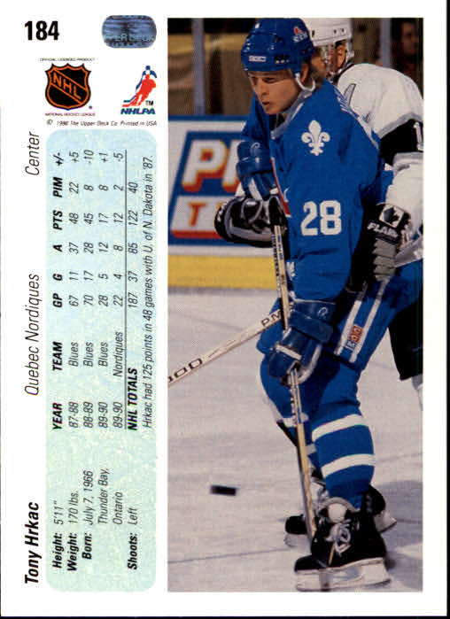 1990-91 Upper Deck #184 Tony Hrkac back image